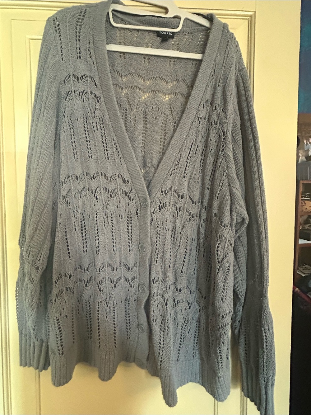 torrid Light gray Openwork Button Cardigan Sweater